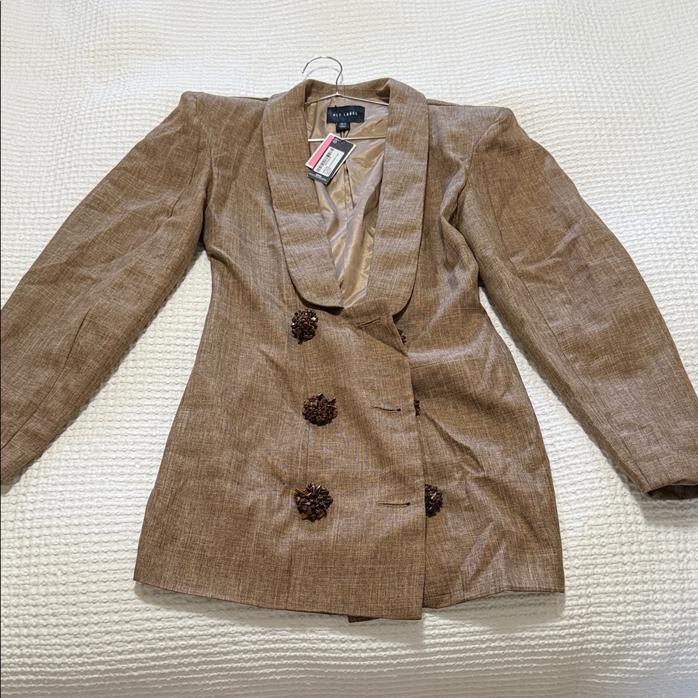 The Limited Tan Women's Blazer with Unique Buttons blazer dress